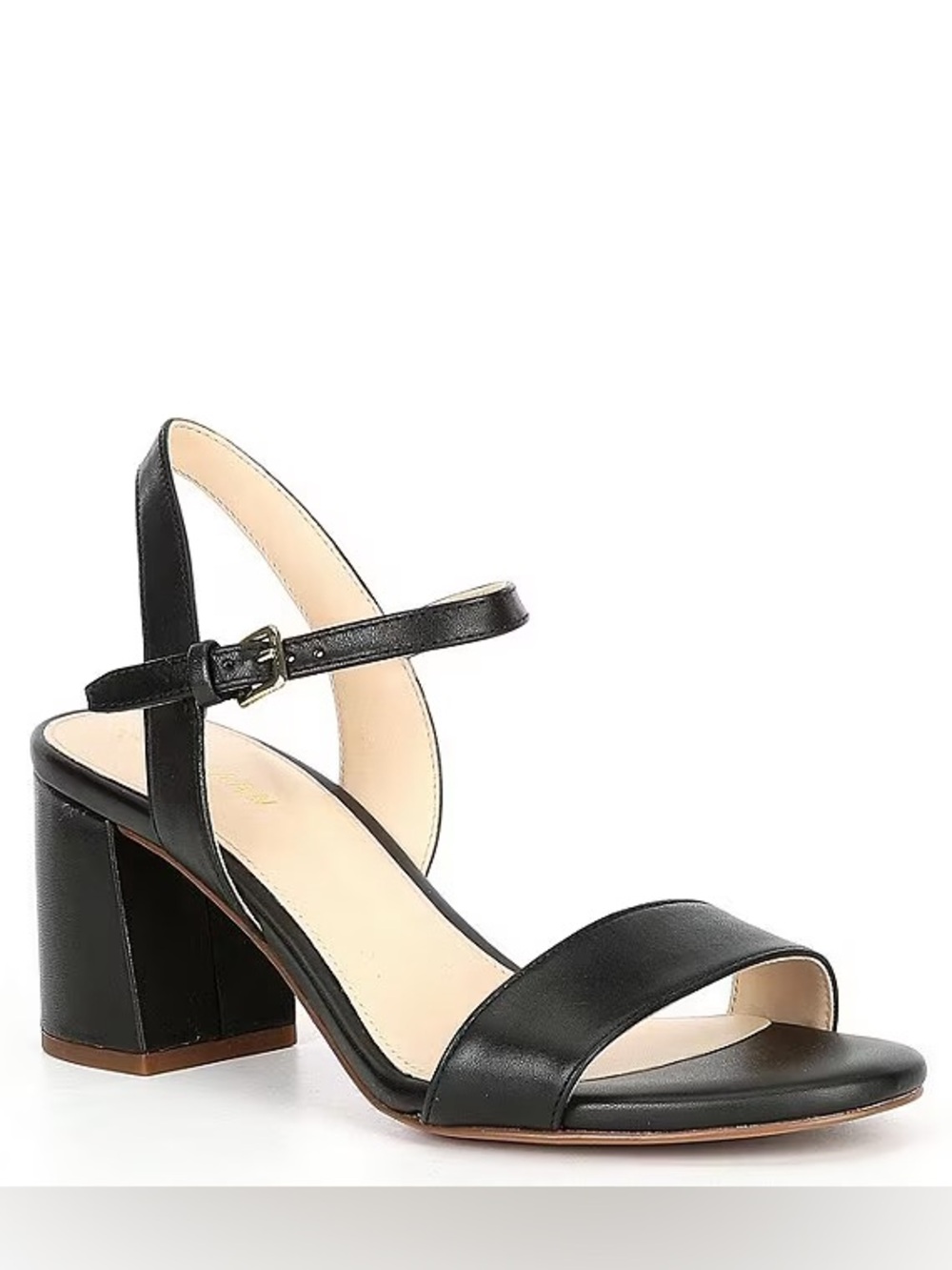 Cole Haan Josie Black Leather Block Heel Sandals with Ankle Strap 7